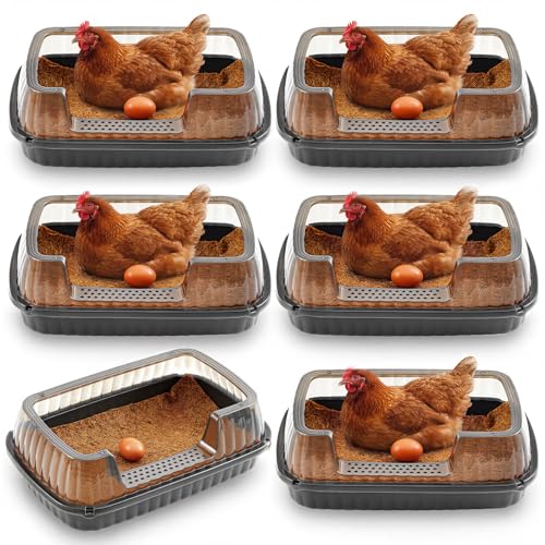 Gisafai 6 Sets Washable Plastic Chicken Nesting Box Set for Laying Eggs, 6 Pcs Plastic Nest Boxes with Coconut Fiber Pads and Wooden Fake Eggs, Portable Egg Laying Collection for Backyard Coops