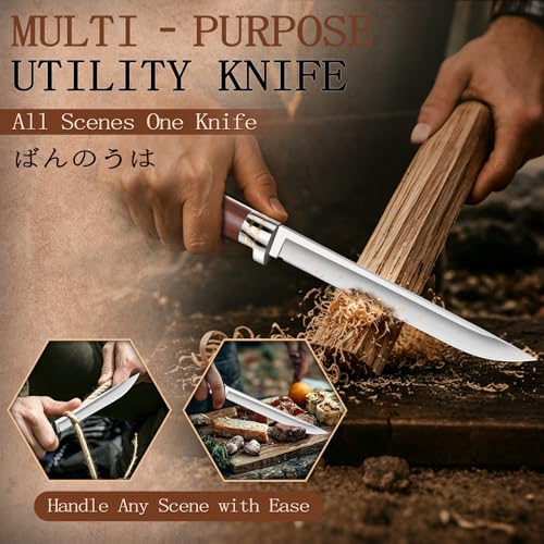 Purple Dragon Japanese Fixed Blade Knife with Wooden Sheath | Full Tang Camping Knife with Rosewood Handle, Built for Survival, Bushcraft & Outdoor Use, Gifts for Men
