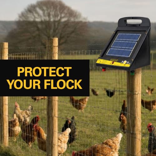 Zareba 10 Mile Solar Powered Low Impedance Electric Fence Charger | Contain Cattle, Horses, Goats, & Livestock, 0.15 Output Joules, Built-in Mounting Bracket for Posts, ESP10M-Z