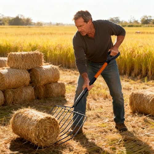 Nohovu Pitchfork for Gardening, 10 Tines Pitch Fork with Non-Slip Handle, Heavy Duty Pitch Fork for Mulching, 45 Inches