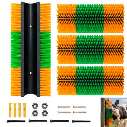 Livestock Scratching Brush, 4-Pack-Grooming Posts for Cows, Horses, Goats and Pigs with 8 Screws, Help Relieve Discomfort in Livestock and Prevent Damage to Fences - color: Yellow-4PCS