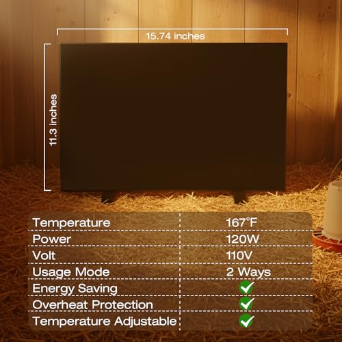 H&G lifestyles Chicken Coop Heater, Cozy Coop Heater for Winter | Radiant Heat Panel with Adjustable Temperature,Poultry Warmer for Indoor and Outdoor Use