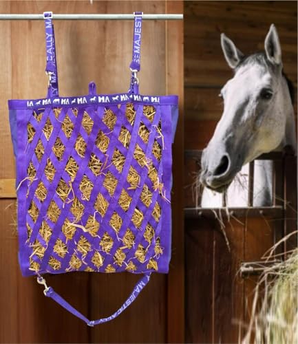 Majestic Ally Double Side Open Slow Feeder Hay Bag - Diamond Shaped Obliquely Placed Webbing (Purple) - color: Purple