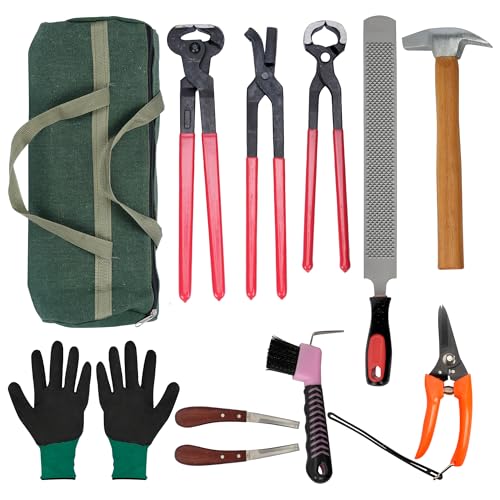 12Pcs Farrier Tools Kit, Hoof Trimming Tools with Tool Bag | Hoof Nippers, Horseshoe Cutting Pliers, Goat Hoof Trimmers Shear, Hoof Rasp File, Horseshoe Brush, Hoof Knife, Hoof Hammer