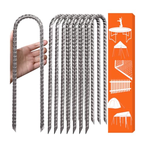 Eurmax USA 8-Pack U-Shape Ground Stakes,Rust-Proof Galvanized Steel Ground Anchors,Commercial Trampoline Stakes for High Winds,Secure Anti-Flip Tie Down for Soccer Goals,Swing Sets,Fences&Playsets - color: Silver, style: Arch Head