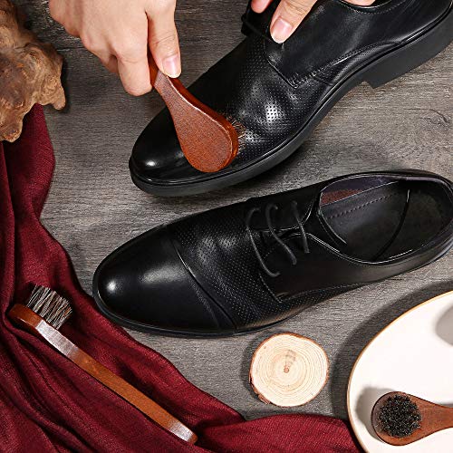 Jovitec 5 Pack Horsehair Polish Applicator Brush Kit Saddle Soap Shoe Shine Brush Dauber Wooden Care Shine Clean for Leather Boot Bag - color: Brown