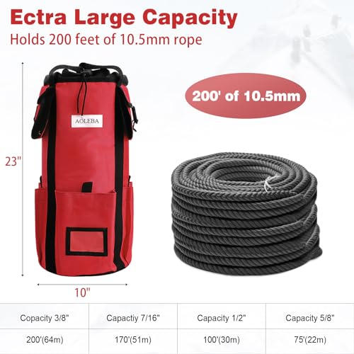 AOLEBA Arborist Rope Storage Bag Tree Climbing Rock Rope Bucket Backpack Rope Storage Bag Large Capacity 1680D Thicken Nylon Material with Hand Straps, Side Pockets - color: Red