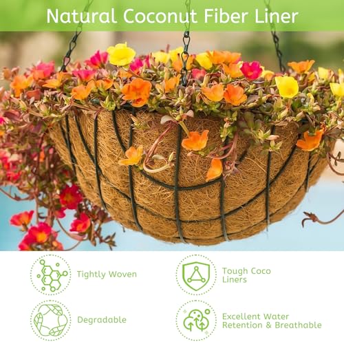 Riare 6 Pack 14 Inch Round Coco Liners Replacement, 100% Natural Coconut Coir Liners for Hanging Baskets, Garden Flower Vegetables Planter Pot, Window Box, Fence, Decks - size: 14inch