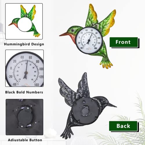 Indoor Outdoor Thermometer, Hummingbird Wall Thermometer | No Batteries Required, Decorative for Patio, Living Room, Garden Greenhouse, Wine Cellar - style: Hummingbird-Shape