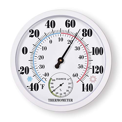 Indoor Outdoor Thermometer Large Waterproof Wall Patio Weather Thermometer No Battery Required Hanging Decor (White) - color: White 10", size: 10 Inch