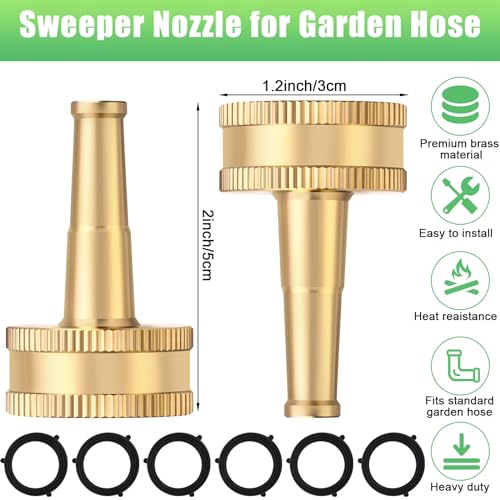 JaGely 12 Pack Brass Hose Nozzle for Garden, Jet Sweeper Nozzles Solid Brass 2" Jet Nozzle for Car Wash, Extra12 Garden Hose Rubber Washers