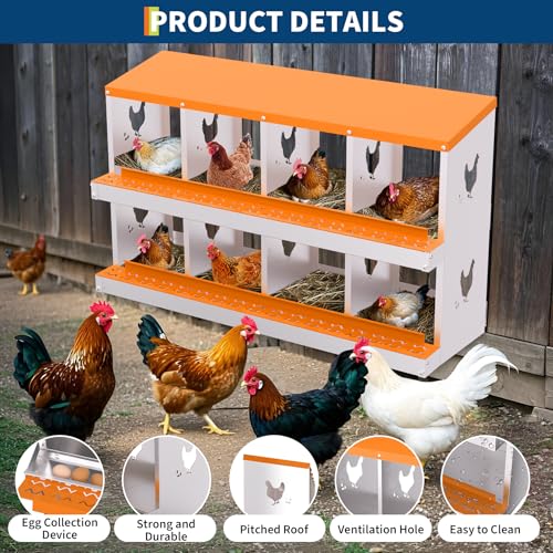 Garvee Chicken Nesting Box, 8 Compartment Nesting Boxes for Chickens, Easy to Clean and Install, Chicken Laying Boxes for Chicken Coop to Protect Eggs, Orange - color: orange, size: 8 holes