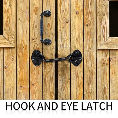4 Pcs 4 Inch Hook and Eye Latch Door Gate Barn Window Brace | Cabin Lock Hardware Replacement Part Security Fastener