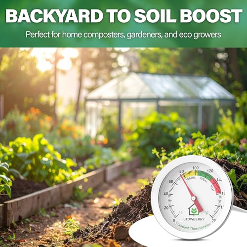 Compost Thermometer 20 Inch – Stainless Steel Soil Temperature Gauge with 2 Inch Dial – Long Probe Thermometer for Garden, Backyard, and Home Composting