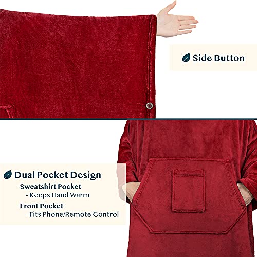 PAVILIA Wearable Blanket Poncho Women Men, Oversized Hoodie Sweatshirt Sweater Neck Warmer, Fleece Soft Hug Sleep Pod Adult - color: Wine Burgundy, size: Fleece