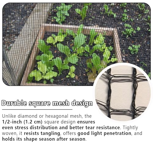 POYEE 15x15ft Bird Netting, 1/2-inch Square Mesh Garden Netting | Animal Barrier for Vegetables, Fruit Trees, Blueberry Bushes, Strawberries – Protects against Deer, Chickens, Squirrels - size: 15x15ft