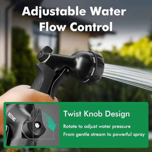 RESTMO Garden Hose Nozzle, Heavy Duty Water Hose Nozzle with 7 Adjustable Spray Patterns, High Pressure Hand Sprayer with Flow Control, for Watering Plants & Lawns, Washing Cars & Pets, Flash Black - color: Flash Black
