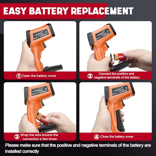 Infrared Thermometer Gun, Non-Contact Digital Laser Temperature Gun, -58°F to 1076°F, Adjustable Emissivity and Max/Min Values for Industrial, Cooking, Griddle,Engine, HVAC (Not for Human)