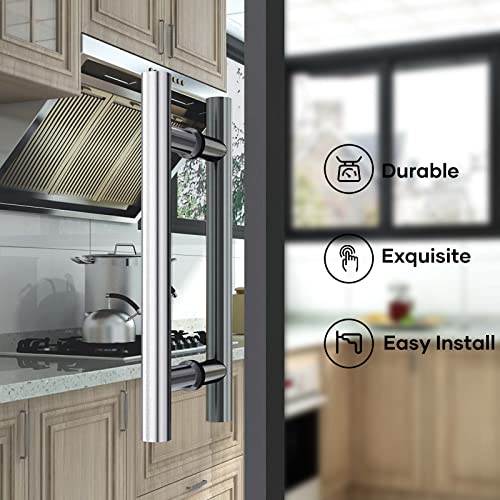 12" Stainless Steel Double Sided Push Pull Door Handle,H Shape Sliding Door Handle,Brushed,Fit for Glass Door Wooden Door,2 Pack - size: 12inch*2