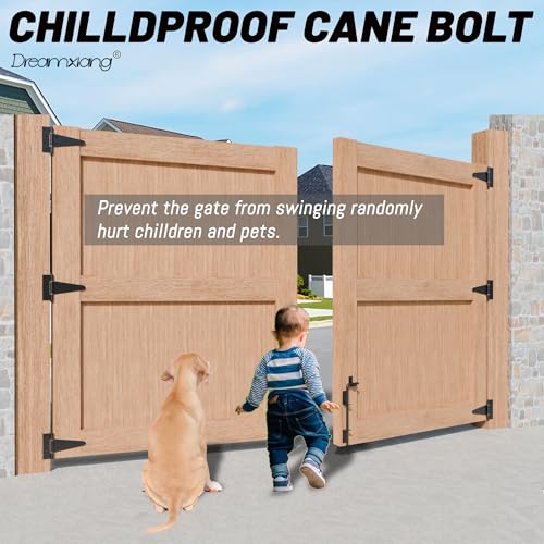 12" Heavy Duty Cane Bolt Gate Drop Rod Extra Thick Hardware Ground Latch for Wood PVC Vinyl Metal Fences Gates, Double Doors, Black Solid Steel-2 Pack - color: 12 Inch