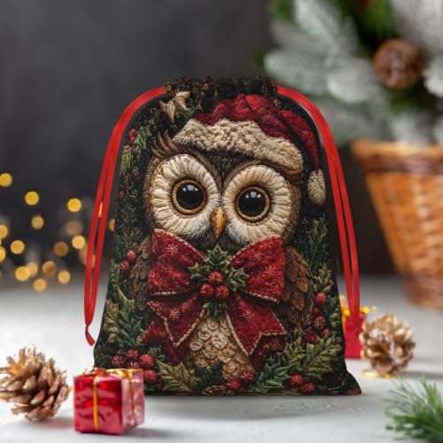 KzgtY Christmas Owl 2PCS Gift Bags with Drawstring, 16 x 12 Inch Reusable Present Sacks for Christmas,Brithday, Holidays,Parties & Gift Packaging - color: Christmas Owl