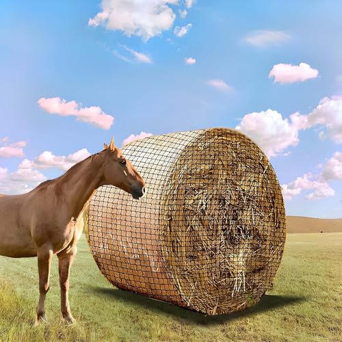 Large Round Bale Hay Net, Slow Feed Knotless Design Hay Net Feeder for Livestocks,Heavy Gauge Large Hay Net for Horses, Cattle, Sheep in Farms and Pastures, 1.75-inch Mesh (6×6ft) - color: 6×6 ft
