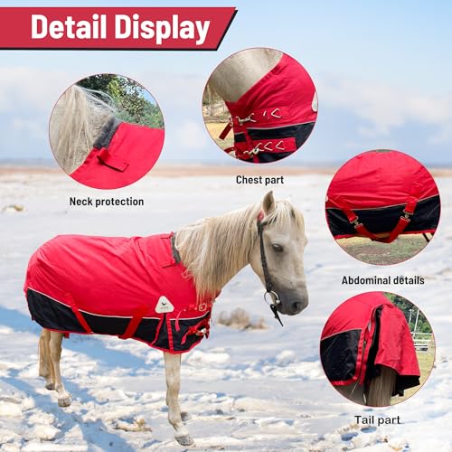 Horse Care Blanket Foal Mini Horse Size 47"-55" Winter 1200D Premium Turnout Horse Blanket with 220g Polyfill,Medium Weight Waterproof Sheets (Red, US 55 inch (EU 110 cm)) - color: Red, size: US 55 inch (EU 110 cm)