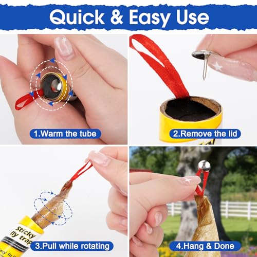 40 Pack Fly Strips Sticky Hanging Fly Trap Outdoor Indoor with Pins | Fly Glue Paper Tape Catcher Ribbon for Winged Insect & Mosquito for Orchard Farm Garage Kitchen