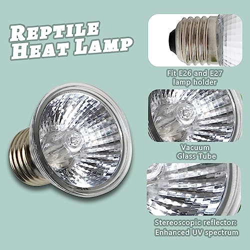 LUCKY HERP 4 Pack 50W UVA UVB Reptile Light Bulbs, Heat Lamp Bulbs for Reptiles and Amphibians, Basking Light Bulb for Turtle, Bearded Dragon, Lizard Heating Use - size: 50*4