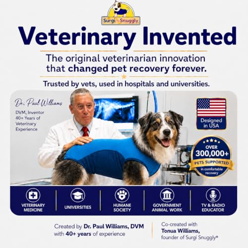 Surgi Snuggly Dog Surgery Recovery Suit, Cone Alternative, Spay/Neuter SL | Dog Recovery Suit for Dogs — Veterinarian-Invented Surgical Suit & Recovery Onesie with Easy Bathroom Access After Surgery - color: Double Blue, size: Small Long (L-12"-15" | G-14