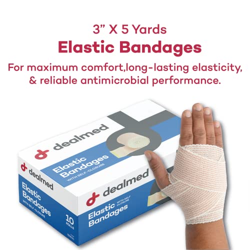 Dealmed 3" Elastic Bandage Wrap with Self-Closure - 10 Count (1 Pack) | Cotton Polyester Blend, Individually Packed, Breathable 5 yd Stretch Fabric, For Sprains Strains Edema, 10 Total Rolls - size: 10 Count (Pack of 1)
