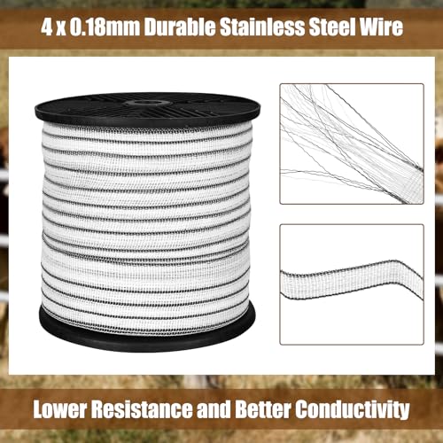 Yaocom 656 Ft/ 200 M Electric Fence Tape Horse Fence,3/4 Inch | Electric Fence Polytape, 4 x 0.18 mm Stainless Steel Strand, High Visibility, Safe Reliable Conductivity, for Livestock Horse - size: 3/4 Inch