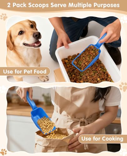 2-Pack Dog Food Scoop 1 Cup, Plastic Pet Food Measuring Scoop With Measuring Lines (1/2 & 1 Cup Markings) for Dogs, Cats, Fish, Bird（Blue) - color: Blue