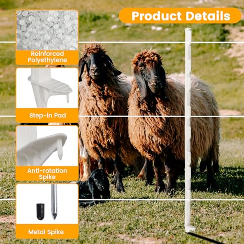 Electric Fence Posts 50 Pack, White 48 inch Step in Fence Posts | Temporary Plastic Fence Posts for Farm, Sturdy Fencing Post for Garden Yard - color: White, size: 48 INCH-50 PCS