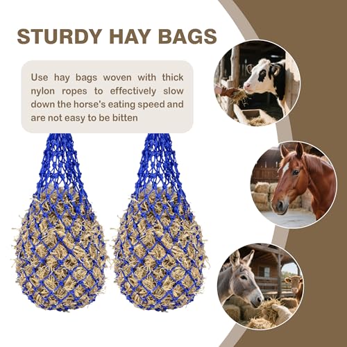 2PCS Slow Feeder Hay Nets Feed Bag for Horses, Extra Thick 40" Slow Feed Hay Net with 2" Holes Hanging Bags for Goat and Livestock Supplies (Blue - color: Blue |2PCS