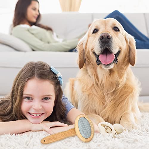 Sheepskin Wool Brush Stainless Steel Pins Bamboo Slicker Carding Rug Comb Macrame Brush Fur Brushes Wool Carding Brushes with Long Prongs for Unmat Fur Rugs Pillows Short Hair Pet Grooming Deshedding