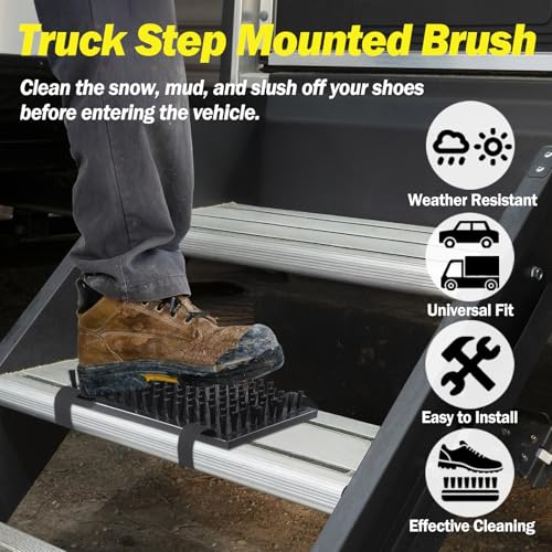 Truck Step Mounted Brush, Heavy Duty Boot Brush Cleaner, Universal Boot Scrubber Dirt-Removal Accessories for RVs, SUVs, Camper Vans, Trucks & Semis