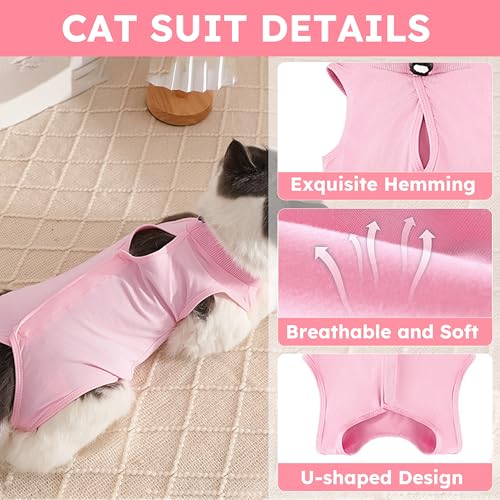 Hpetppy Cat Recovery Suit, Breathable Cat Surgery Recovery Suit Female, Cat Onesie for Cats After Surgery Spay Surgical Abdominal Wound Skin Diseases Cone of Shame Alternative (Pink,S) - color: Pink, size: Small