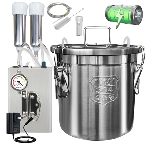 12L Cow Milking Machine, Hantop Pressure Gauge Pump Cow Milker (Pro Plus) | Portable Rechargeable Pump, Pulsation System, Speed Adjustable, Auto Stop, SUS304 Stainless Steel Bucket, Food-grade material
