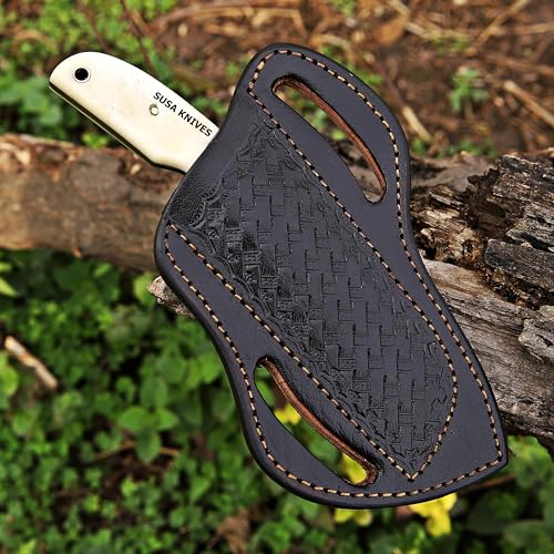 Custom Handmade 7'' fixed blade hoof rasp Hawkbill fixed blade Knife Electricians Knife Lineman’s Hawkbill knife, with pancake leather sheath (BONE) - color: BONE