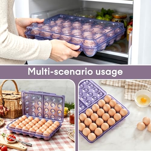 24 Grid Egg Storage Box for Refrigerator Kitchen Camping RV | Stackable BPA-Free Holder, Large Capacity Organizer Box With Lid, Portable Countertop Pantry Storage, Blue 1 Pack