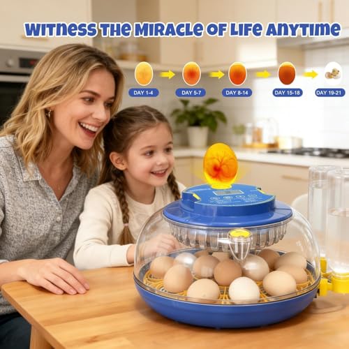 Nest III - 18 Egg Incubator for Hobbyists, Dual-Size Egg Trays, Multi-Level Adaptive Humidity & Temp Control, Custom Incubation Days, Auto Turning & Auto Stop, Integrated Digital Display, Candler - size: 18 Egg [Blue]