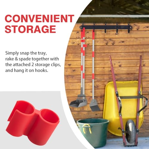 FUSBUNTY Long Handle Dog Pooper Scooper, Heavy Duty Stainless Steel Rake | Includes Tray & Spade for Pet Waste Removal. Rust-Proof Metal Scoop Set for Grass, Dirt, Gravel, Yard & Outdoor Clean Up. - color: Red-Standard