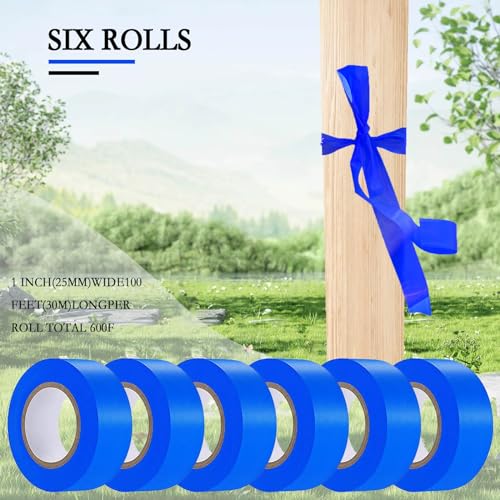 6 Pcs Dark Blue Flagging Tape,Non-Adhesive Plastic Ribbon Neon Marking Roll | 1inch*600ft, Marking Tape for Tree Marking, Hunting, Boundaries and Hazardous Areas,Trail Marking - color: Dark Blue