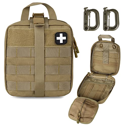 LIVANS 1000D First Aid Bag Empty, Medical Ifak Pouch for Emergency & EMT | Molle Compatible, Rip-Away & Quick-Release Design, Versatile for Tactical, Camping, Hiking and Travel - color: Khaki(7.1"l X 3.5"w X 8"h)