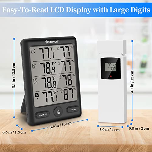 Geevon Indoor Outdoor Thermometer Wireless with 3 Remote Sensors, Digital Hygrometer Thermometer, Wireless Temperature Humidity Monitor Gauge with 200FT/60M Range - color: Black