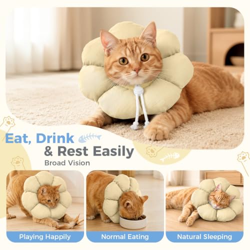Avont Soft Cat Cone S Apricot Post-Surgery Anti-Lick Adjustable | Apricot S, Neck 5.9-9.8", Anti-Lick, Breathable, Lightweight, Soft Cotton, Adjustable Drawstring - color: Apricot, size: S (5.9" – 9.8")