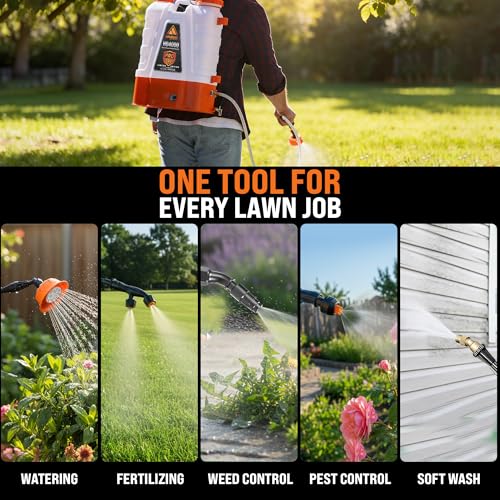 PetraTools HD4000 Battery Powered Backpack Sprayer, 8 Hr Runtime, 9 Nozzles | Electric Sprayer for Lawn & Garden w/ Battery Meter, Adjustable 90 PSI & Padded Straps - For Weed/Pest Control, Fertilizing - style: HD4000 Pro Series