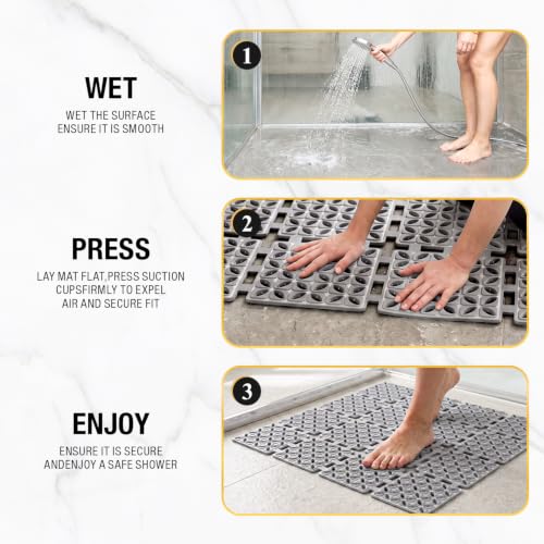 HITSLAM Shower Mat Anti Slip, 24x24 Inch Cut to Fit No Odor Soft TPE Shower Stall Mat, Square Bath Mat with Suction Cups and Drain Holes, Soft on Feet, Dark Grey - color: Dark Grey