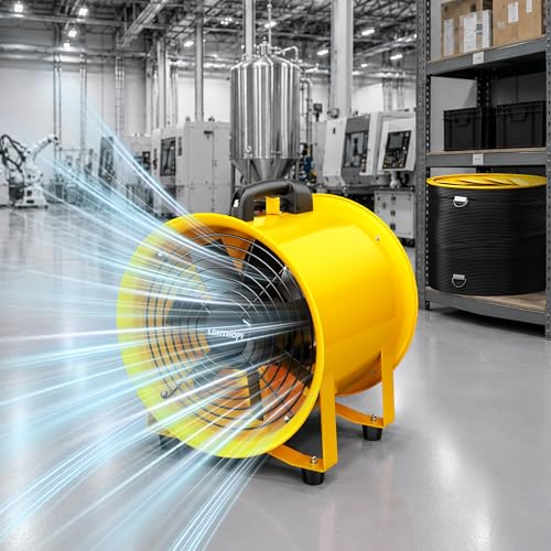 LDHTHOPI 12 Inch Blower Exhaust Fan, 3500CFM & 550W Portable Air Mover with 33ft Flexible Duct, Low-Noise Dust Extractor for Extraction and Ventilation, Yellow - color: Yellow-33